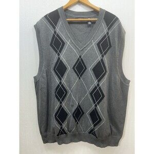 Liz Claiborne Concepts Men’s 2XLT Gray Argyle Sweater Vest Cotton Vintage